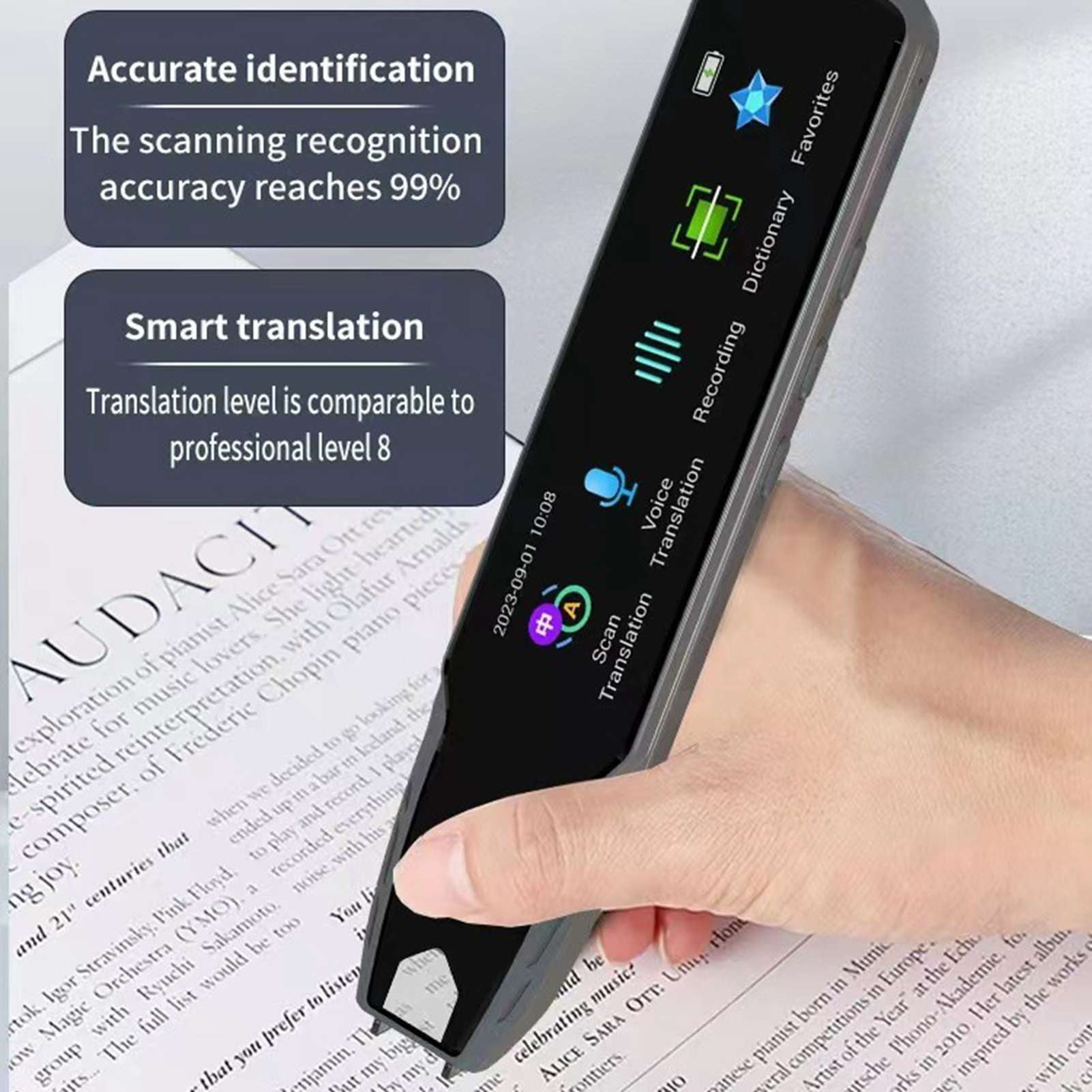 Scan Translation Pen, Recording High Accuracy Language Translator Device 3.69in Screen  for Travel Shop Study Work