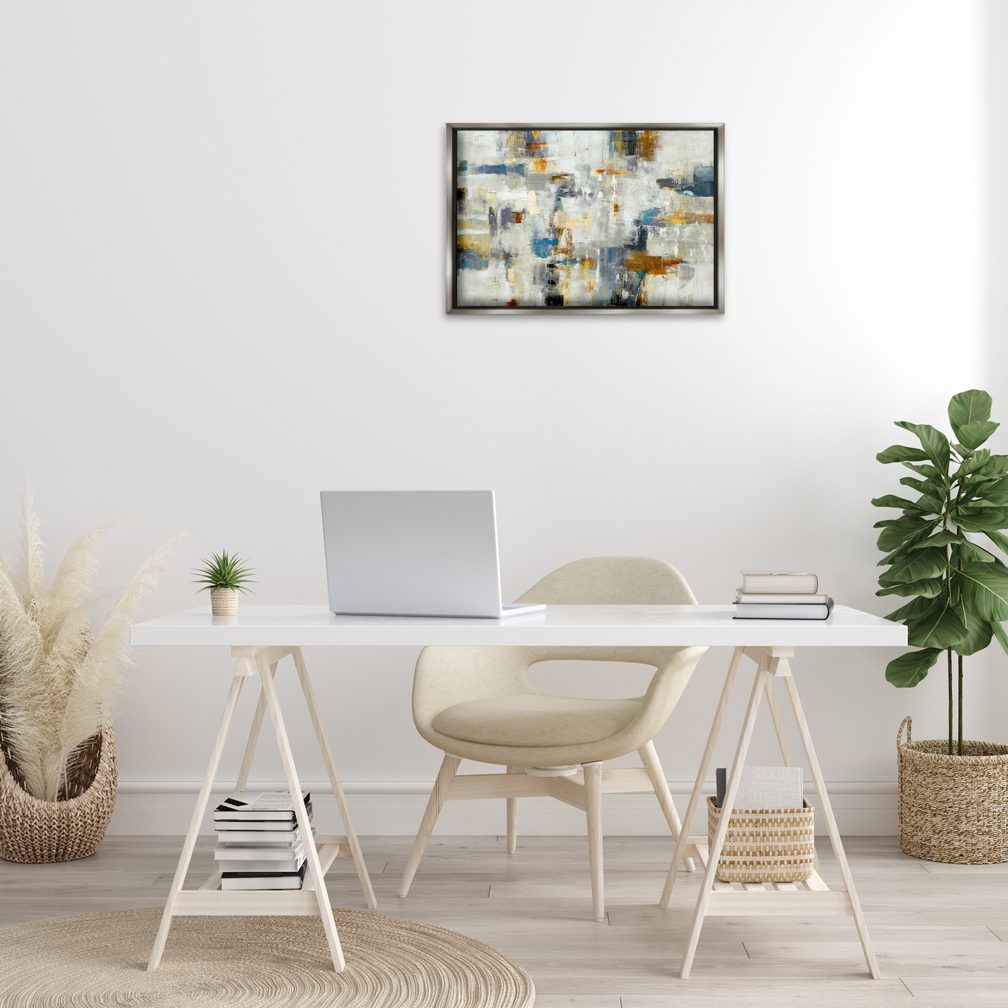 Stupell Industries Energetic Abstract Strokes Abstract Painting Gray Floater Framed Canvas Art Print Wall Art, 25 x 17