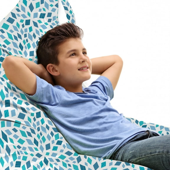 Teal Lounger Chair Bag, Abstract Style Scattered Mosaic Shapes in Blue Tones Rhombus, High Capacity Storage with Handle Container, Lounger Size, Slate Blue Turquoise, by Ambesonne
