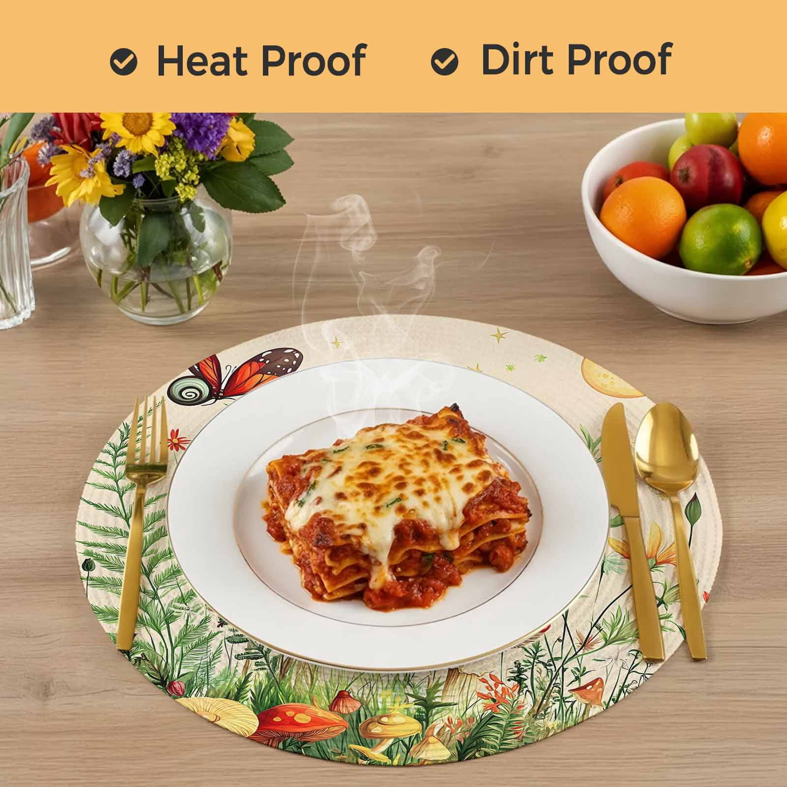 Red Mushroom Round Placemats Set of 4 Watercolor Spring Summer Floral Place Mats Indoor Woven Table Mats Washable Heat-Resistance Braided Dining Table Placemats for Kitchen Party Decor 13 Inch