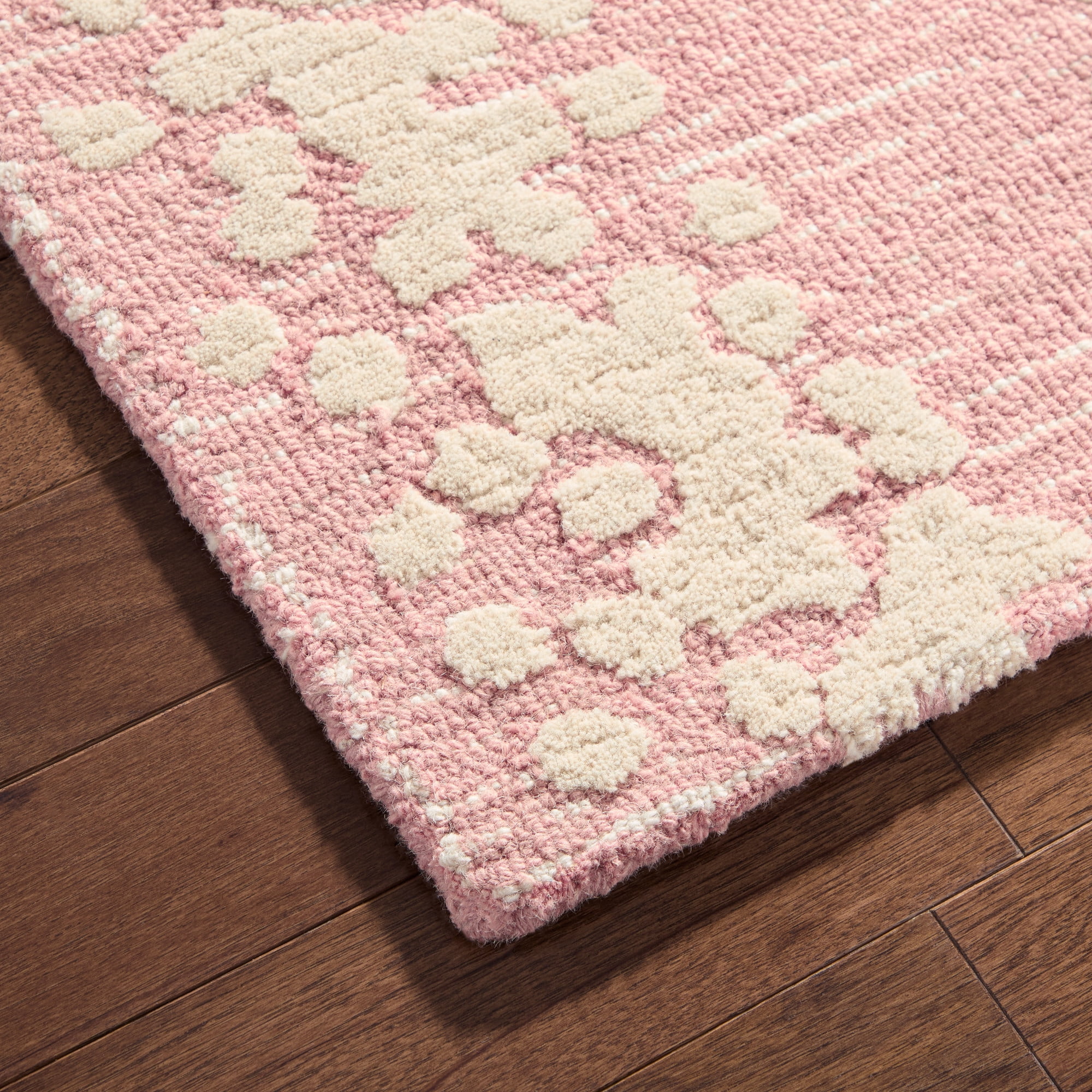 NICOLE MILLER NEW YORK Mod Weave Abstract Knotted Texture Handcrafted Area Rug, 100% Wool Rug, Rose, 5'x7’