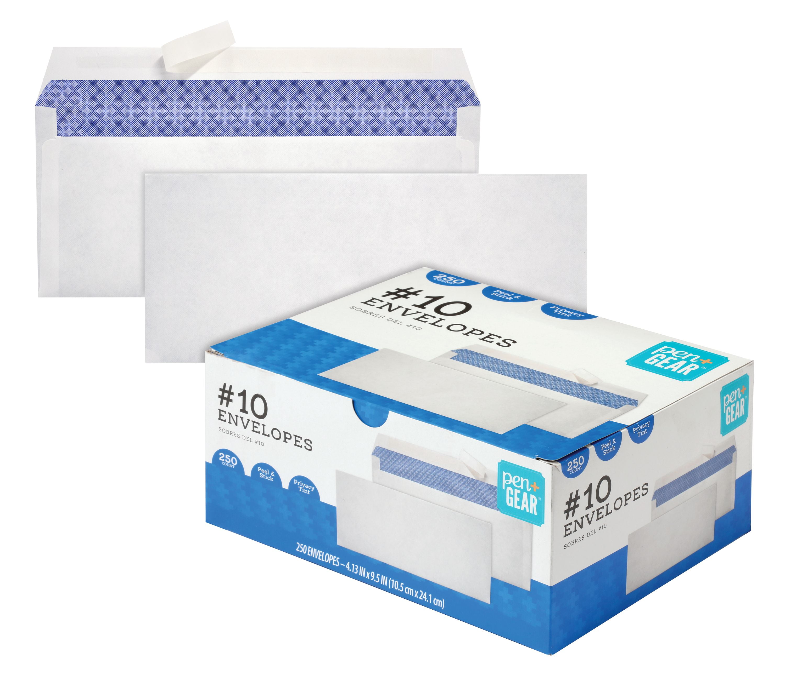 Pen + Gear Size #10 Envelopes, Peel & Stick Closure, White, Privacy Tinted (Blue), 250 per Box