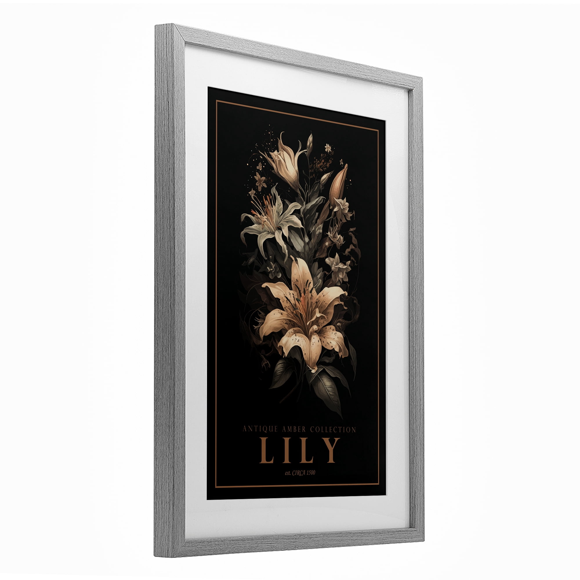 Stupell Industries Antique Lily Light Gray Framed Print Under Glass, design by Chris Giampietro