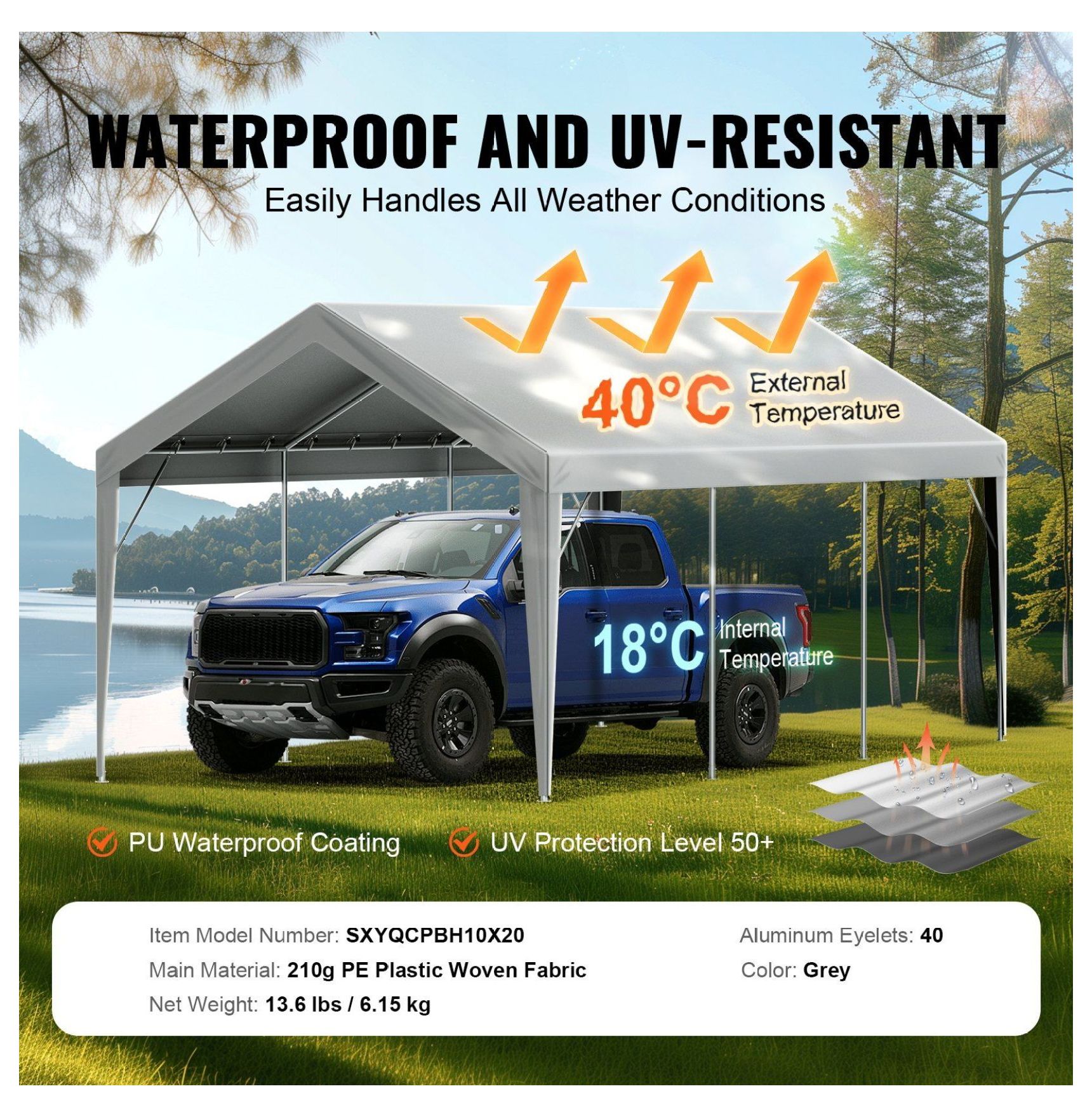 Carport Canopy Cover 10x20 ft, Waterproof UV Protection