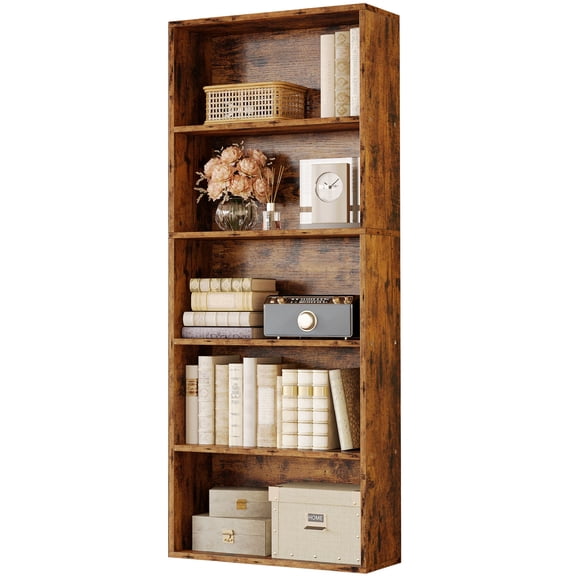 IRONCK 5 Shelf Bookcase, Free Standing Display Storage Bookshelf for Home Office, Vintage Brown