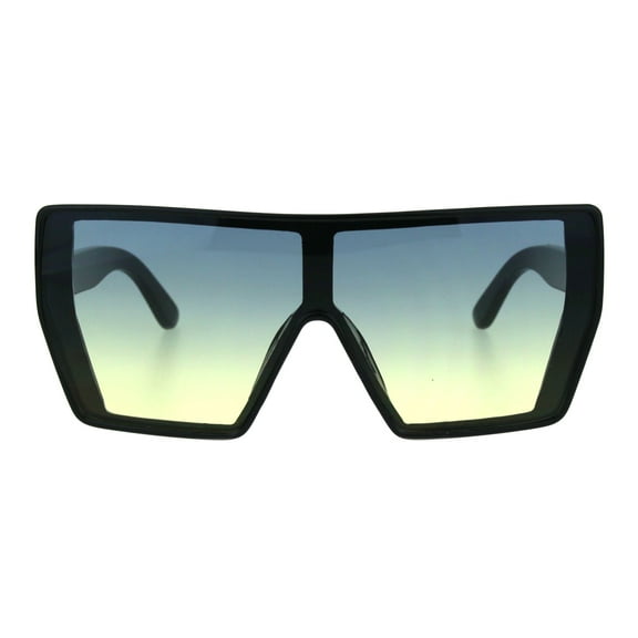 Womens Futuristic Flat Top Oceanic Gradient Butterfly Plastic Retro Sunglasses Black Blue Yellow