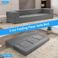 thumbnail image 6 of Puremind Convertible Folding Sofa Bed, Dutch Velvet Upholstered Floor Sofa Bed with 3 Ottomans, Fold Out Couch Bed, Foldable Sleeper Sofa Bed for Guest Room/Bedroom/Living Room, Queen, Light Gray, 6 of 7