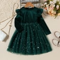thumbnail image 3 of XEGLSBU Christmas Flower Girl Dress Long Toddler Children Girls Christmas Long Sleeve Bowknot Star Prints Dresses Dress Clothes Green-4 Size 2-3 Years, 3 of 6