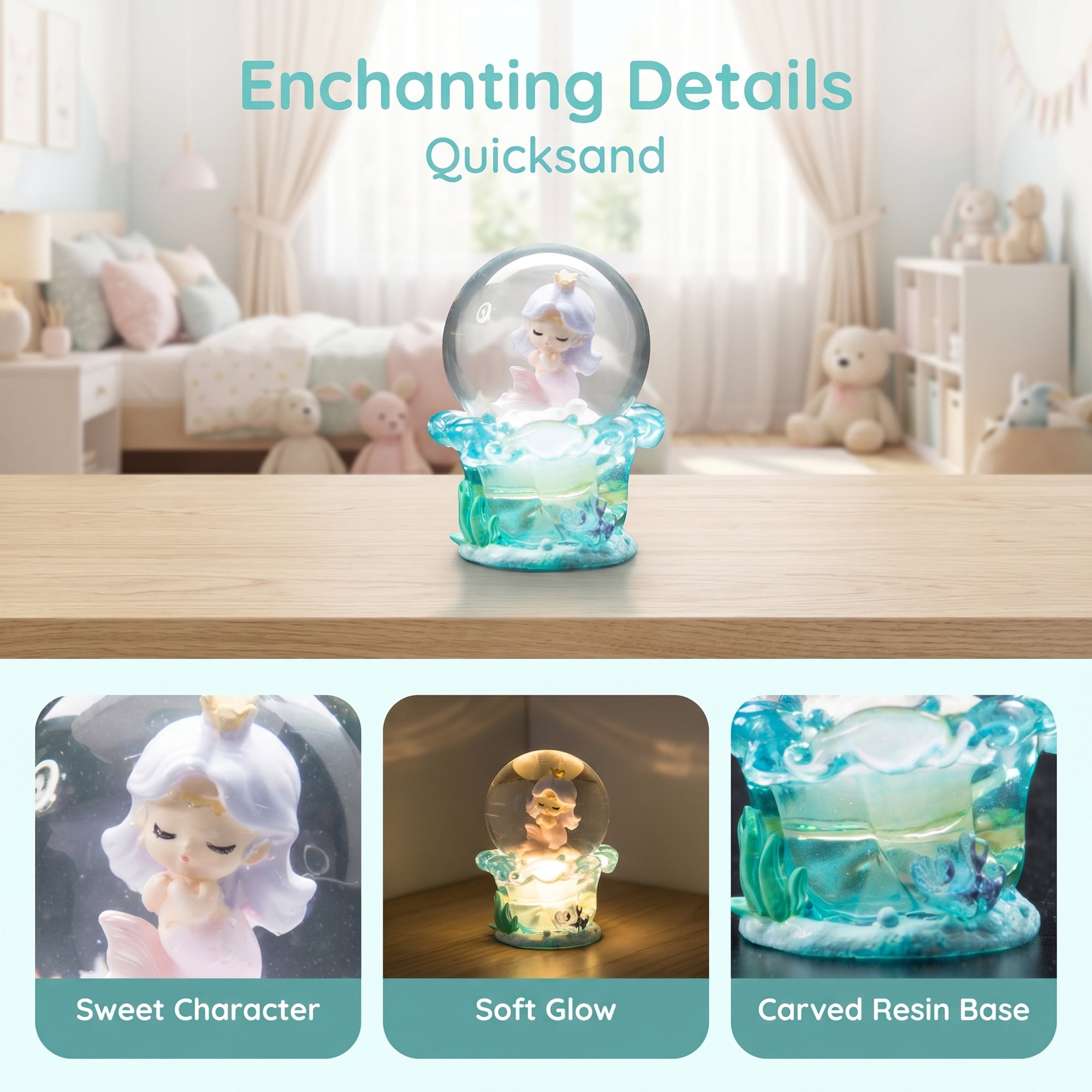 Unique Bargains Light Up Crystal Ball Resin Snow Globe Figurine Green B 1.8" x 1.8" x 2.7"