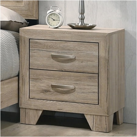 JERFIT Modern Nightstand with 2 Drawers Natural Wood Bedside Table with Metal Handles Compact Bedroom Storage Cabinet