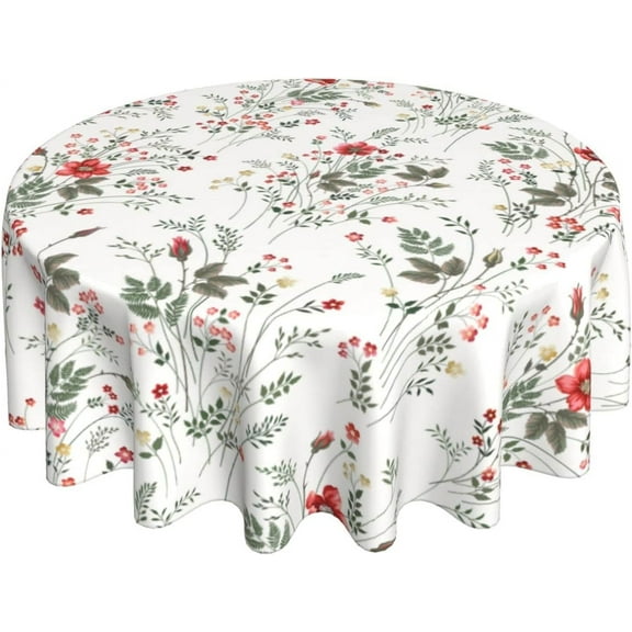 Wild Flower Tablecloth Round 60 Inch Floral Tablecloth Waterproof Polyester Washable Table Cover Spring Summer Tablecloth for Kitchen Dining Room Indoor Outdoor Picnic Patio Party Decor