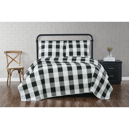 Truly Soft Everyday Buffalo Plaid Black Polyester 3-Piece Full/Queen Quilt Set, plaid themed, for Men and Women, OEKO-TEX Certified Confidence