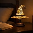 thumbnail image 3 of Tiffany-Style Imitation Stained Glass Witch Hat Table Lamp, 11.81" Vintage Imitation Glass Small Desk Light, Spooky Halloween Handicraft Lamp for Bedroom Living Room Mantel Home Decor, 3 of 7