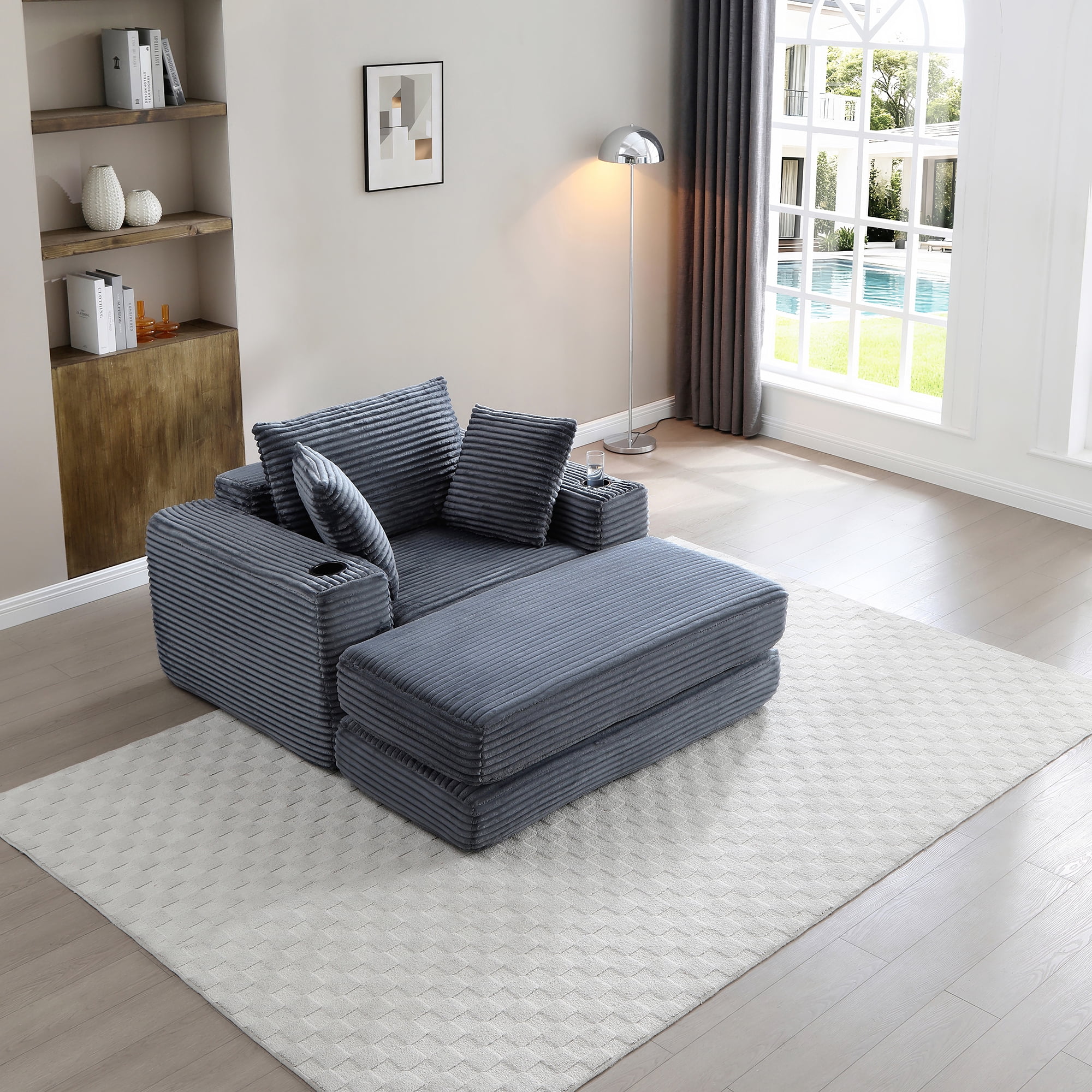 Miniyam 52" x 61" Complete Sleeper Set with Ottoman – Plush High-Density Foam, 3-in-1 Function (Bed, Lounge, Chair), Cup Holders (Grey)