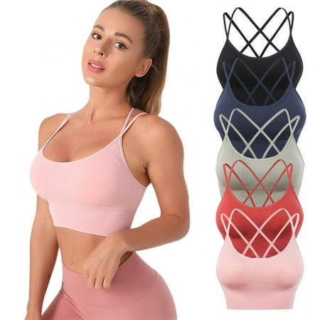 

Valcatch 5 Pieces Strappy Sports Bra for Women Crisscross Back Medium Support Yoga Bra with Removable Cups