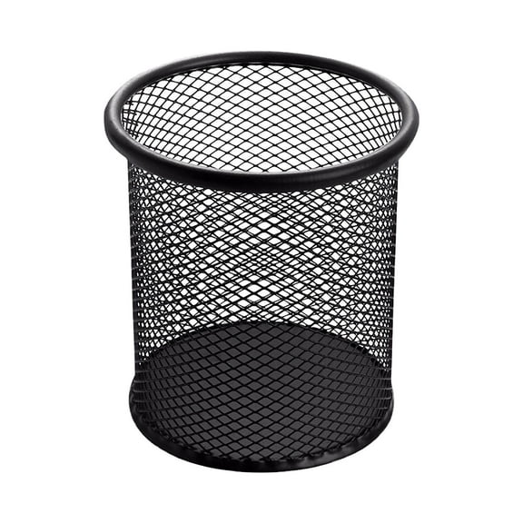 AnuirheiH Mesh Pen Holder, 4'' Metal Pencil Holders Round Shaped Pen Holders for Desk Office Wire Mesh Container Pen Organizer, Black