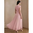 thumbnail image 2 of Womens Elegant Pink High Neck Cap Sleeve A-Line Long Pleated Dress, 2 of 6