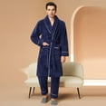 thumbnail image 4 of Couples Pajamas Matching Sets Unisex Soft Plush Robe Cozy Warm Bathrobe Fuzzy Female Long Spa Robe Sleepwear Long Sleeve Loungewear with Pockets 2 Piece Navy XL, 4 of 5