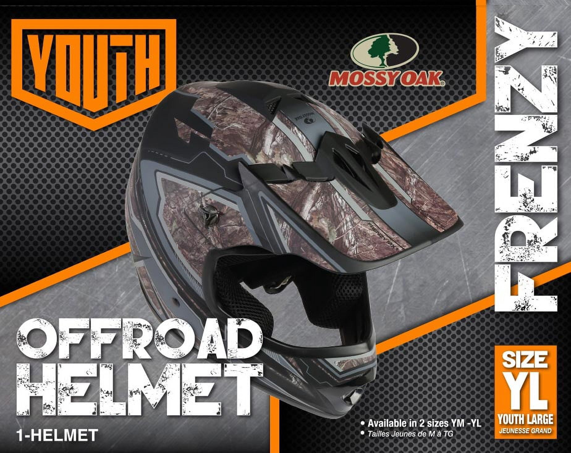 Youth Frenzy Off Road Helmet, Color: Mossy Oak, DOT Approved, Size: Large