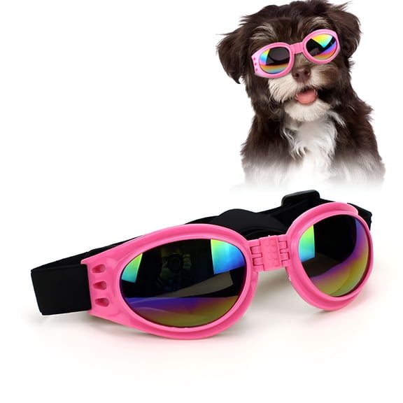 GJX Dog Polarized Sunglasses Small Breed UV Protection Windproof Sun Glasses Pet Goggles Adjustable Folding Eye Wear with Elastic Band for Outdoor Camping Travel Photos