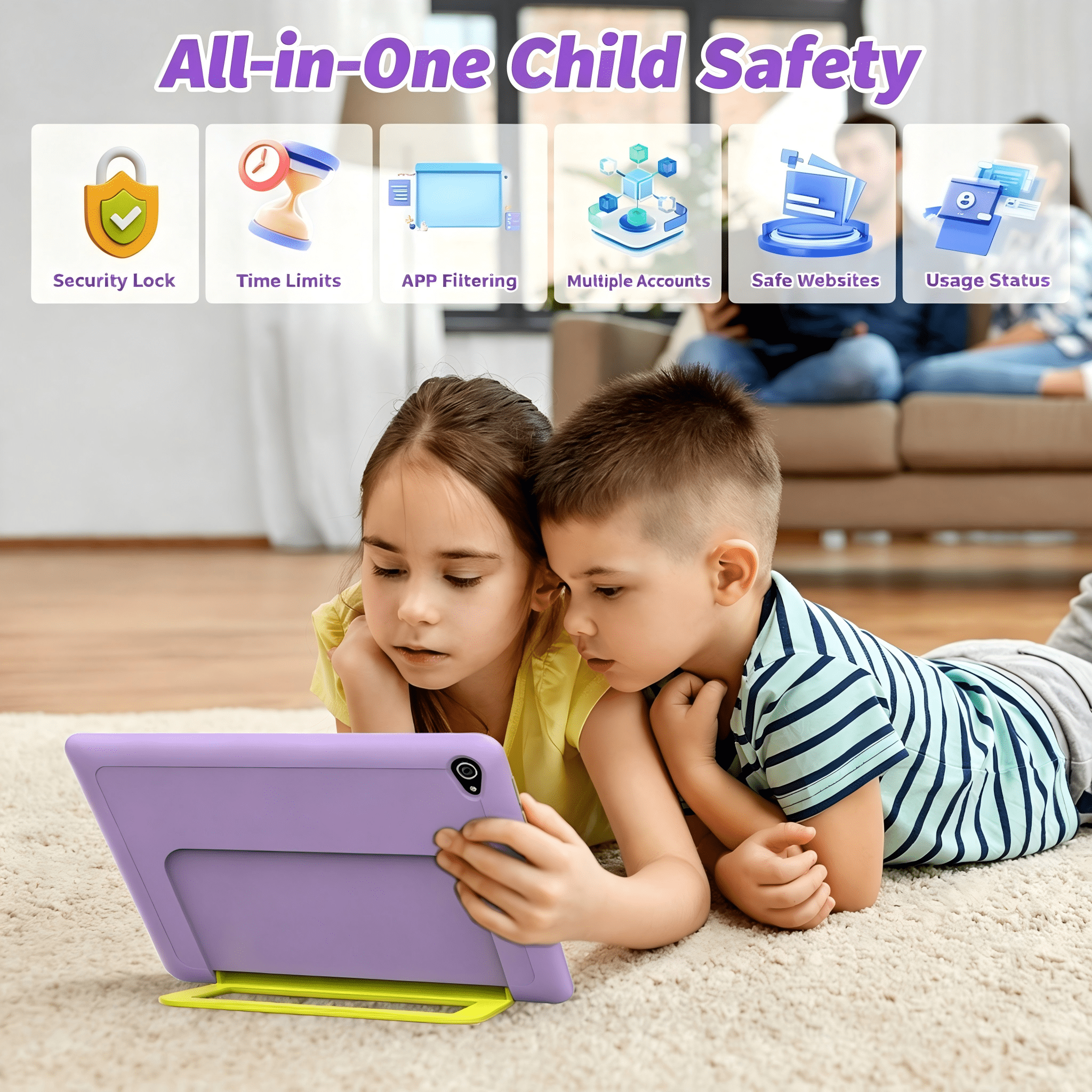 BESTSKI Kids Tablet 10-Inch Android 16 for Ages 3-12, 5-Core 20GB+64GB (1TB Expandable), Parental Control, Pre-Installed KIDOZ & Shockproof Case (Purple)