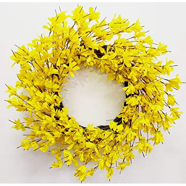 Huashen 24 Inch Yellow Forsythia Door Wreath for Rustic Summer