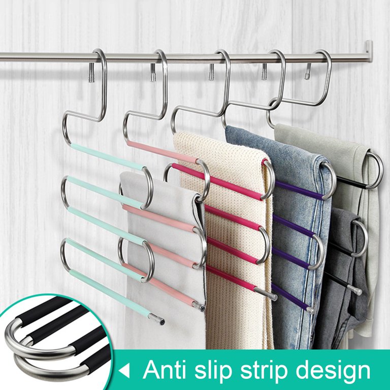 Magic Pants Hangers, Space Saving Closet Hangers 5 Layers 2 Uses Multi  Functional Pants Rack, Solid Metal & Wood Heavy Duty Wardrobe Organizer  Racks for Clothes Trousers Scarves Ties(One Pack)