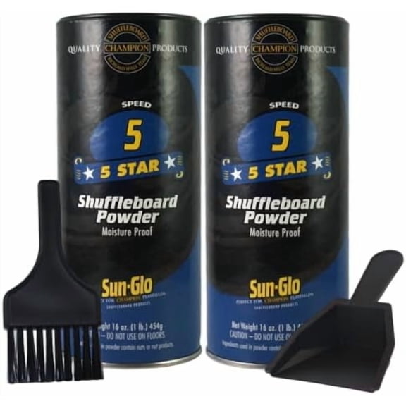 Sun-Glo Shuffleboard Sand - Shuffleboard Powder Wax with Mini Dustpan and Mini Brush Set, 2 Pack (16oz/Each) - SunGlo #5 Star (Medium Speed)