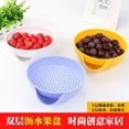 thumbnail image 3 of 2 Pcs Drain Basket,Plastic Colander With Plastic Handle Vegetable Basket Wash Double Layer Drain Basin Design Detachable Fruit Colanders Use For Drainage ,Blue, 3 of 5