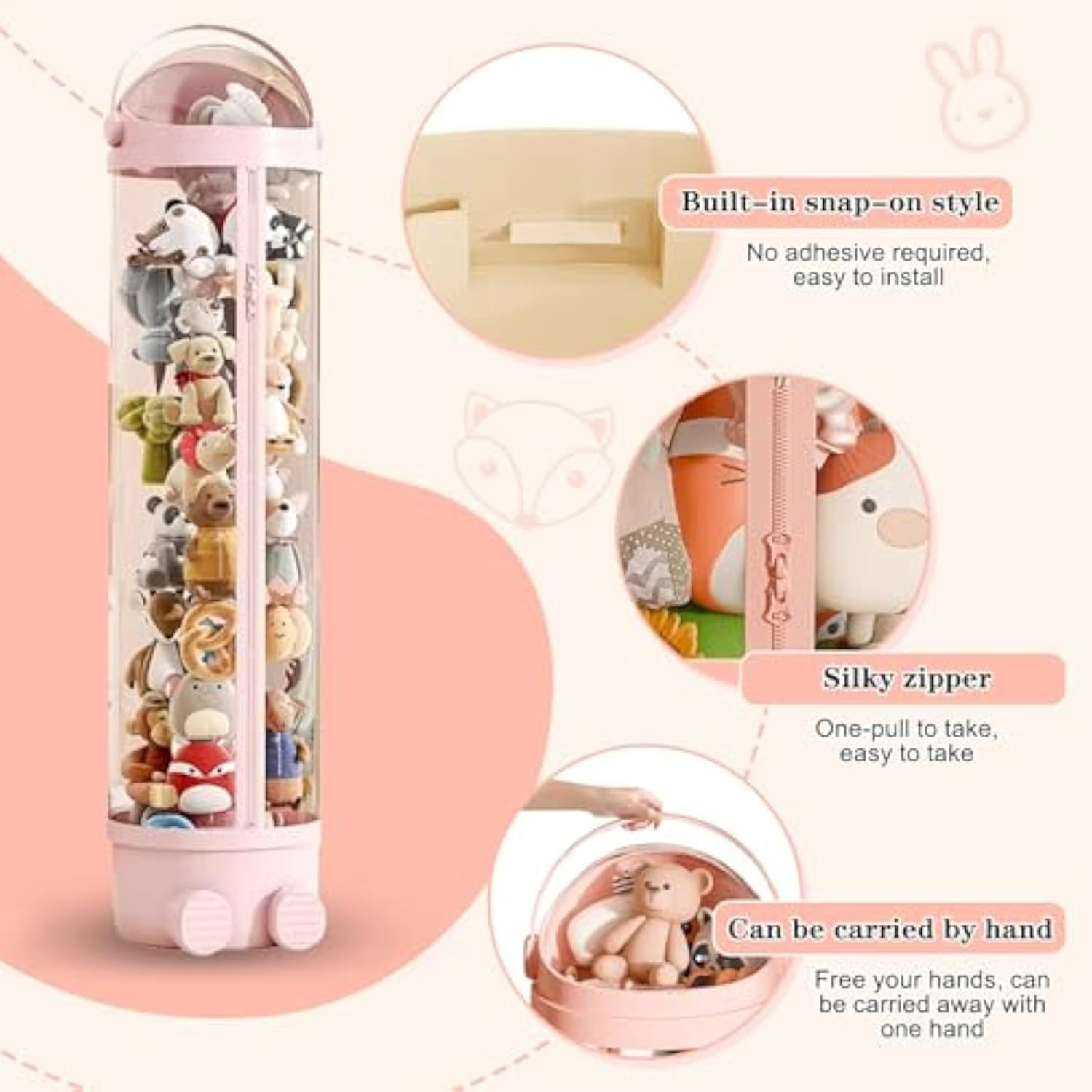 Toy Storage Tube, 67.7 Inch Stuffed Animal Storage Tube with Button, Vertical Clear Storage Tube for Stuffed Animals, Suitable for Kids Toy Organizer Display, Toy Tower Storage - Clearance Sale