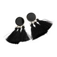 thumbnail image 1 of Nuevos pendientes redondos de esmalte con flecos y borlas para mujer, boda nupcial - Negro Sunnimix Pendientes con borlas de hilo con flecos, 1 of 7