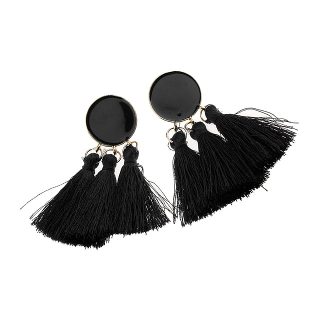 Nuevos pendientes redondos de esmalte con flecos y borlas para mujer, boda nupcial - Negro Sunnimix Pendientes con borlas de hilo con flecos