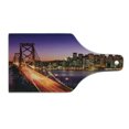 thumbnail image 2 of Cityscape Cutting Board, City at Night Bridge on River Skyscrapers Cities USA Themed Water Arts Print, Tempered Glass Cutting and Serving Board, Wine Bottle Shape, Purple Orange, by Ambesonne, 2 of 5