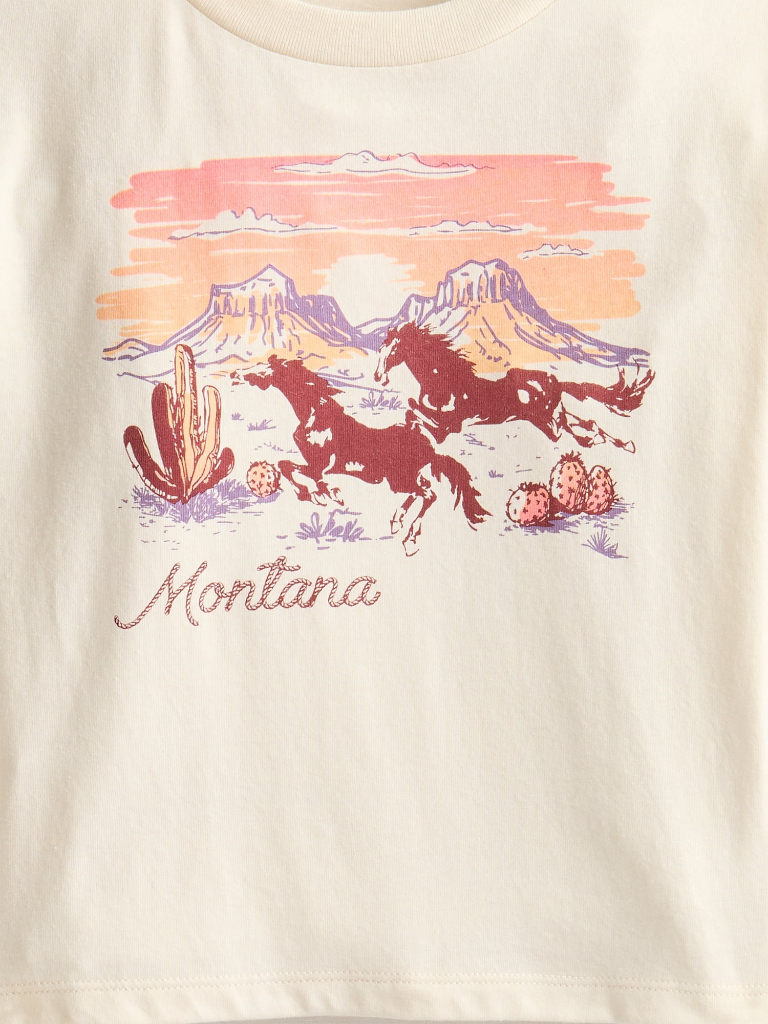 Wonder Nation Girls Graphic Sunset Horses Tee with Long Sleeves, Sizes 4–18