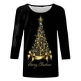 thumbnail image 4 of Christmas Tops for Women Graphic Wine Glass Santa Deer Printed 3/4 Sleeve T-shirts Crew Neck Plus Size Holiday Tees (M, Black 01), 4 of 4