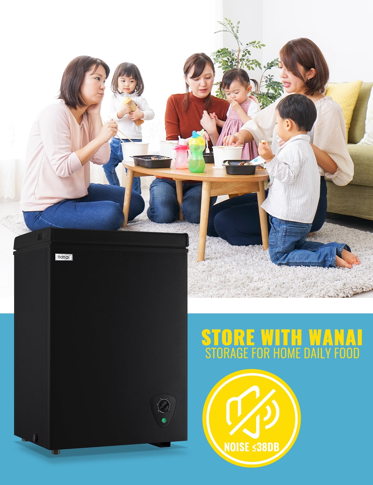 WANAI 3.5 Cu.ft Chest Freezer Small Deep Freeze with 7 Gears Temp Control Office Dorm Kitchen Black