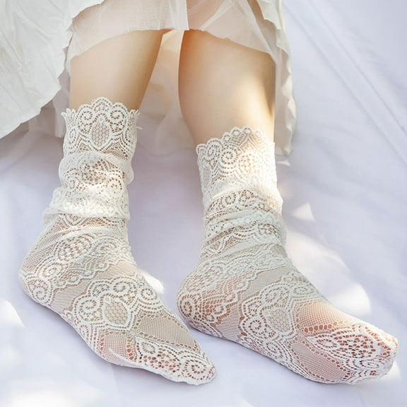 HOOWIFFY Women’s Lace Cotton Socks, 2 Pairs Assorted Colors, Comfortable and Breathable Fashion Socks