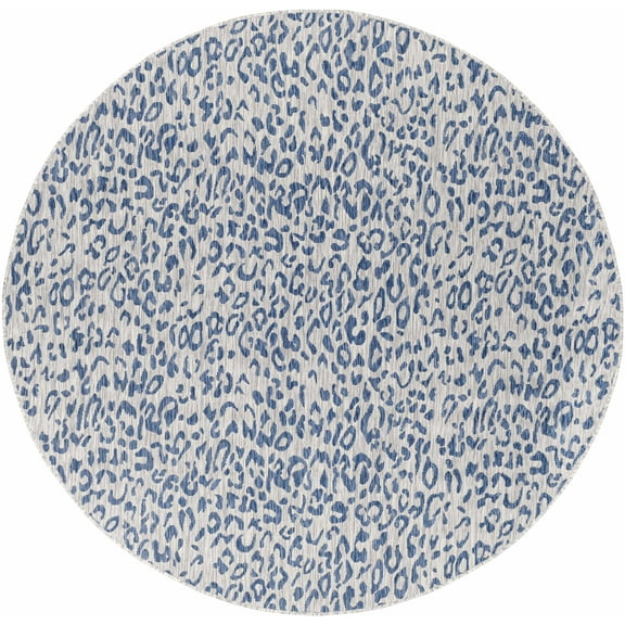 Hauteloom Skipsea Animal Print Living Room Bedroom Dining Room Outdoor Round Area Rug - Porch Patio Rug - Leopard Print - Blue, Gray - 7'10" Round