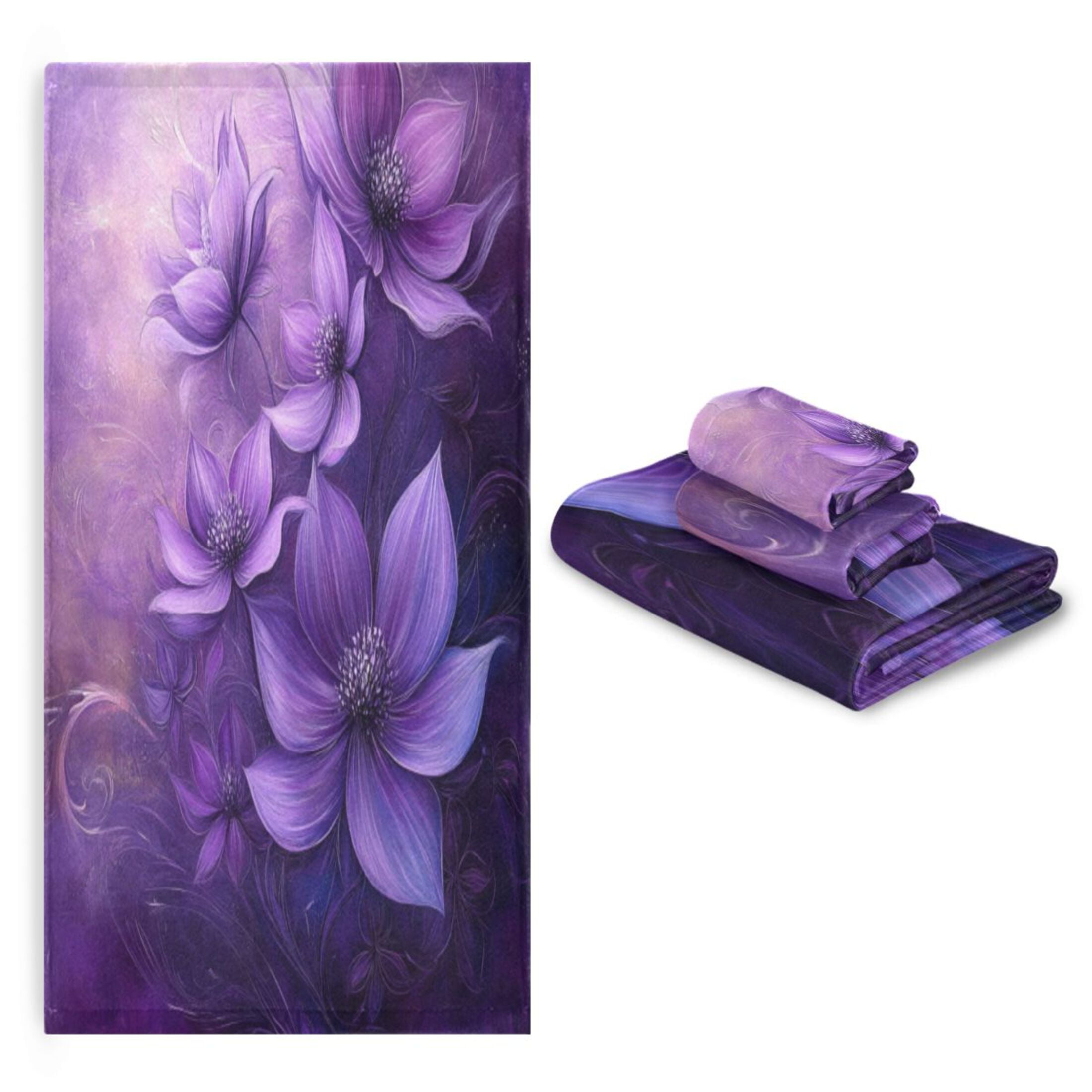 Three-Piece Towel Set Face Towel Towel Set Hand Towel Bath Towel Cotton Bath Towels Bath Towel Sets Hand Bath Towels Purple Flower Picture