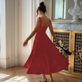 thumbnail image 4 of Vestido Midi Fluido con Escote Cuadrado y Tirantes Anchos para Mujer, /Verano 2025, para Invitada de Boda, Baile, Cóctel Rojo XL, 4 of 8