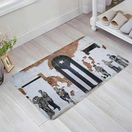 

Puerto Rico Durable Doormat Entrance Front Door Rug Shoes Mat Sponge Carpet Indoor Non Slip Floor rDoor Mats - Shabby Wooden Door Pentagram Graffiti 20x32 Inch