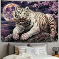 thumbnail image 2 of GOSMITH White Tiger Tapestry Dreamlike Night Pink Flowers White Tiger Tapestry Home Decoration Wall Art for Living Room Bedroom Dorm Painting, 2 of 6
