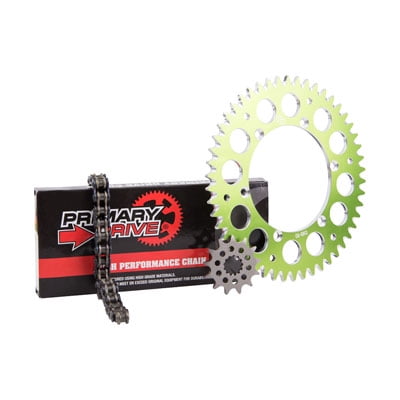 Rear Drive Chain Primary Drive Alloy Kit & O-Ring Chain Green Rear Sprocket - Fits: Kawasaki KX125 2004-2005 ()