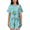 thumbnail image 1 of Balery Travelling on Airplane Conjunto de Pijama para Mujer con Estampado, Dos Piezas de Manga Corta y Shorts, Ropa de Dormir Suave con Cuello Redondo y Bolsillos-3X-Large, 1 of 6