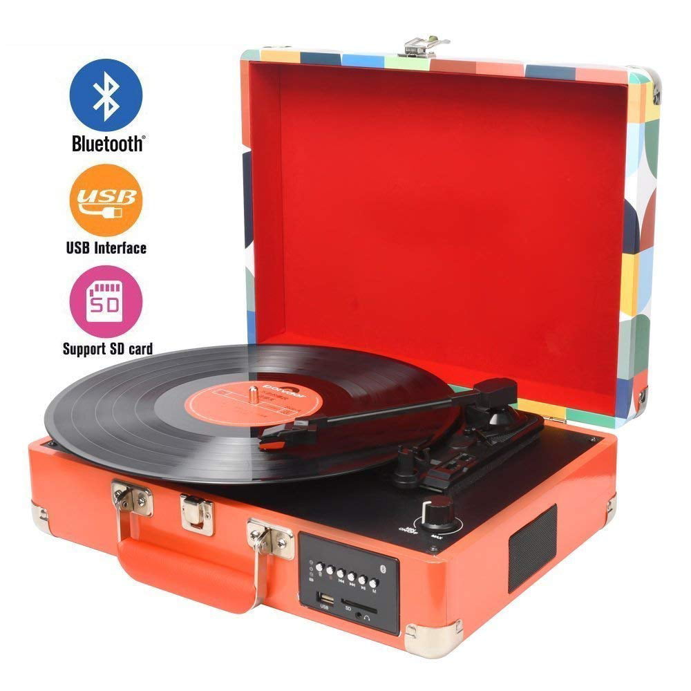 USB MP3 Playback/ Bluetooth/ FM Record Player Vinyl Turntable with Speakers 