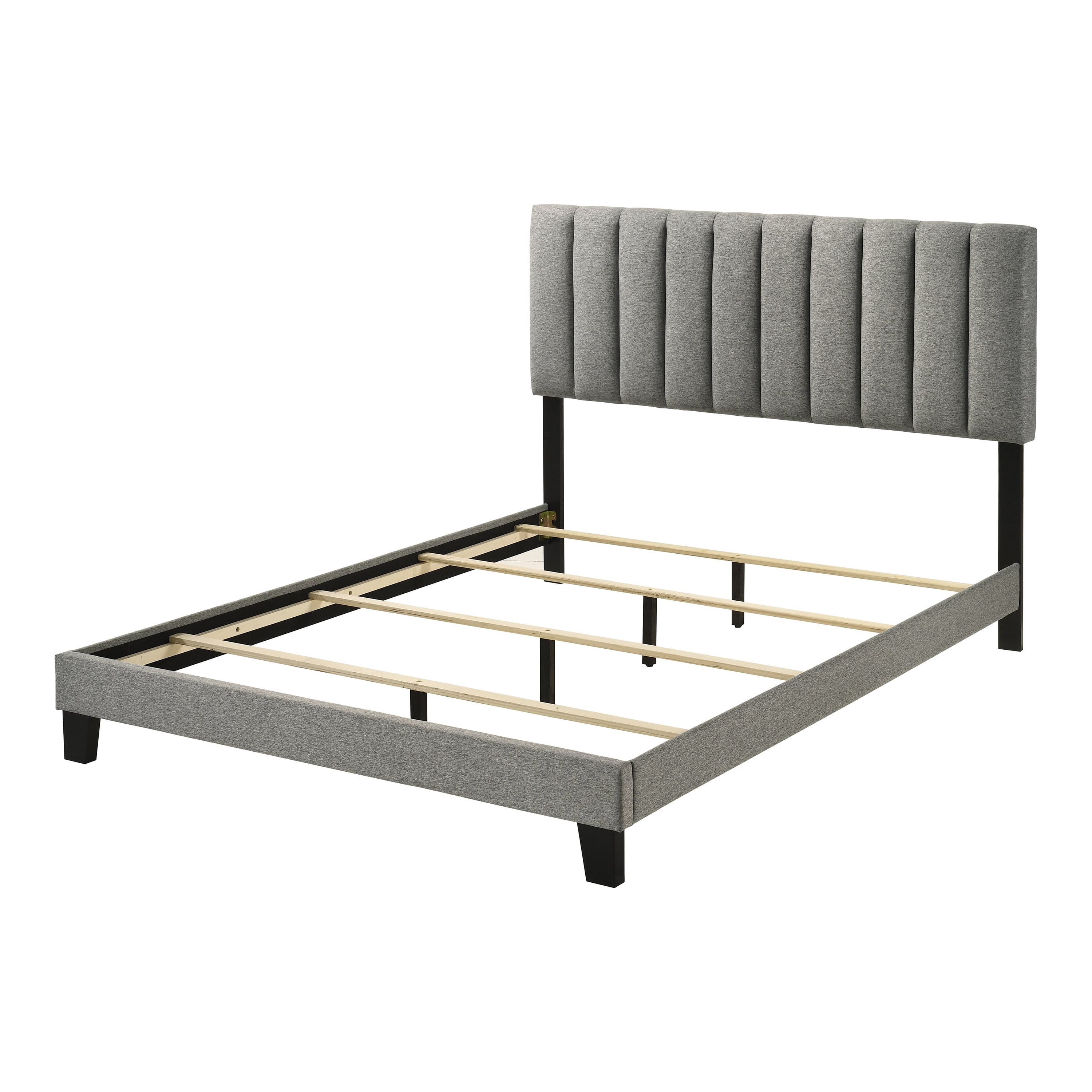 Furniture of America Talia Fabric Upholstered Queen Panel Bed with Channeled Headboard, Black