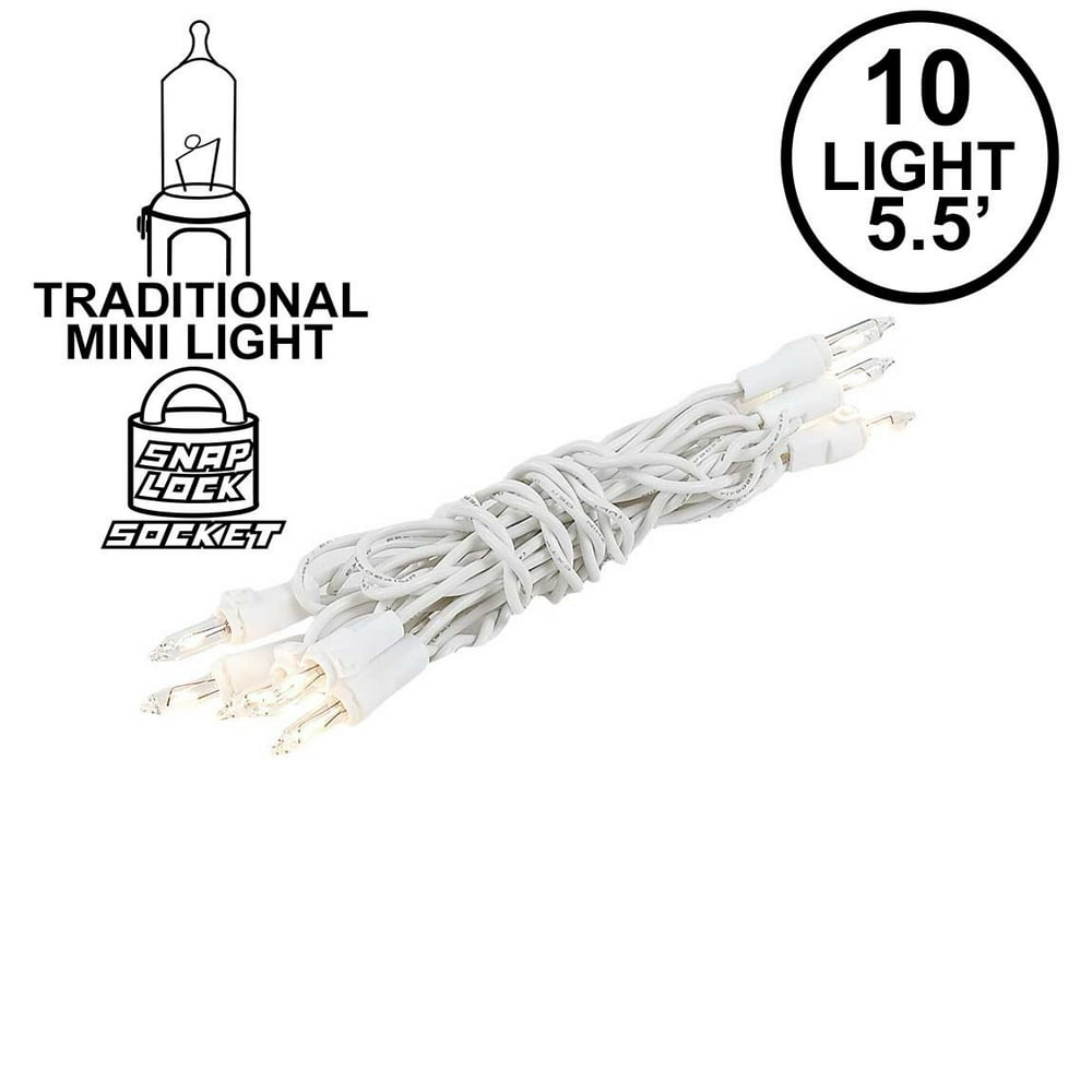 Novelty Lights 10 Light Clear Christmas Craft Mini Light Set, White Wire, 4' Long