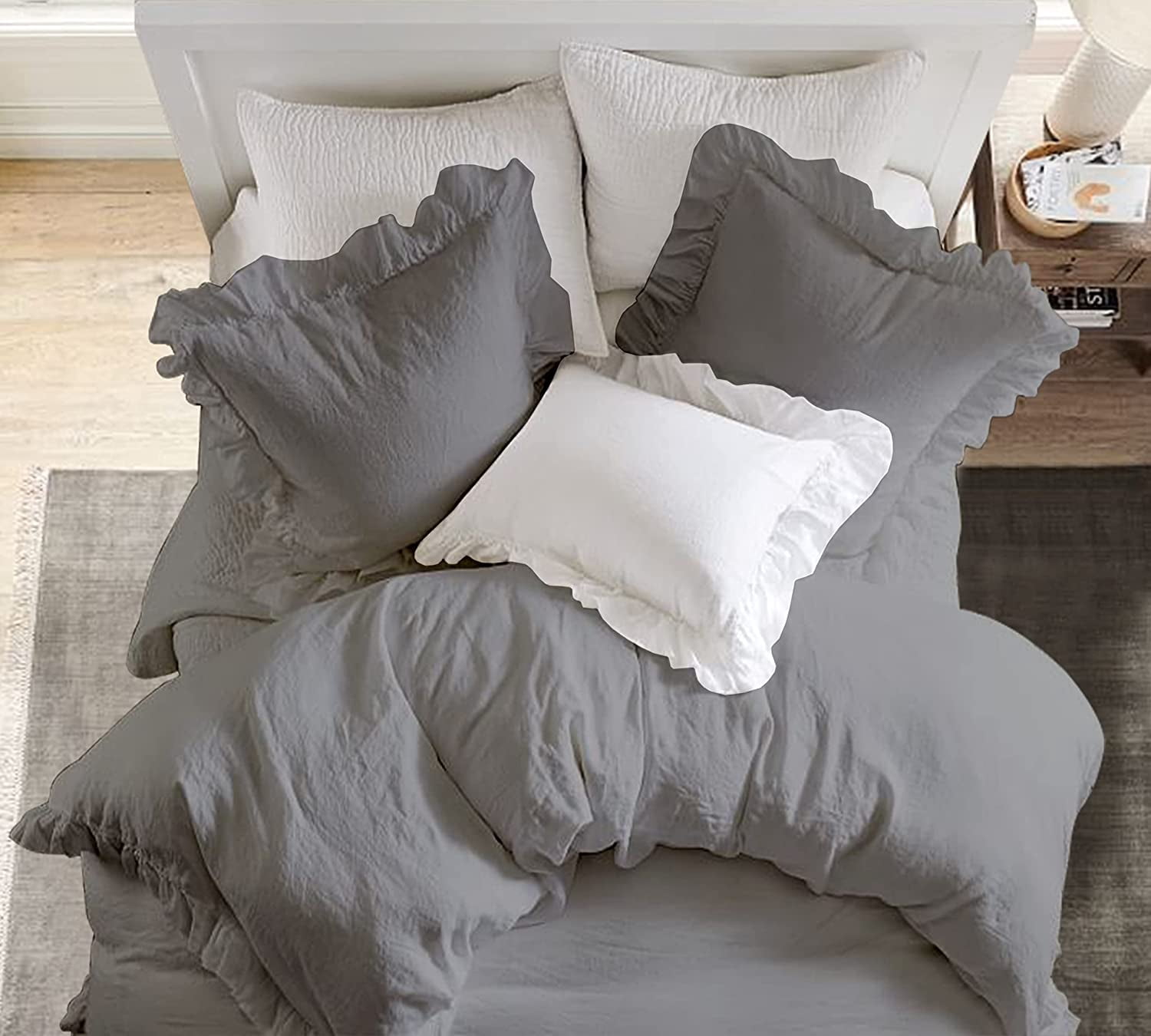 Delara Organic Cotton Duvet Set, 300 Thread Count, GOTS Certified, 3-Piece Ruffled Duvet cover with 2 Shams
