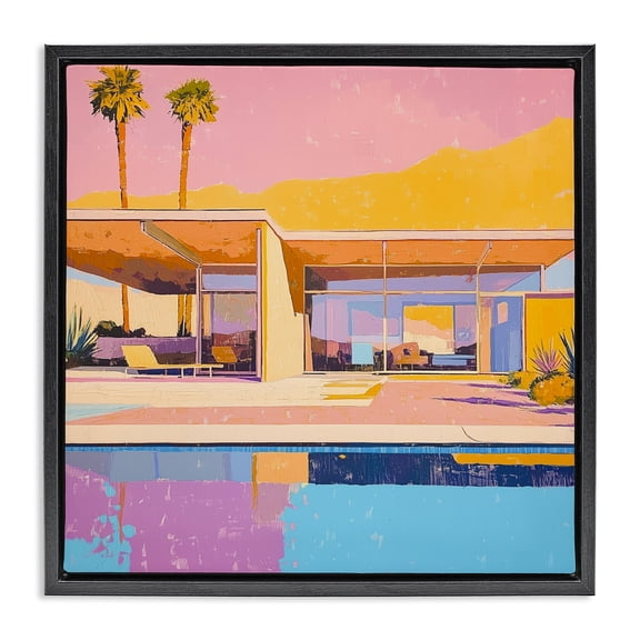 Stupell Industries Mid-Century Vivid Villa at Sunset Black Floating Frame Canvas Art, 18 x 18, by Walker Noble