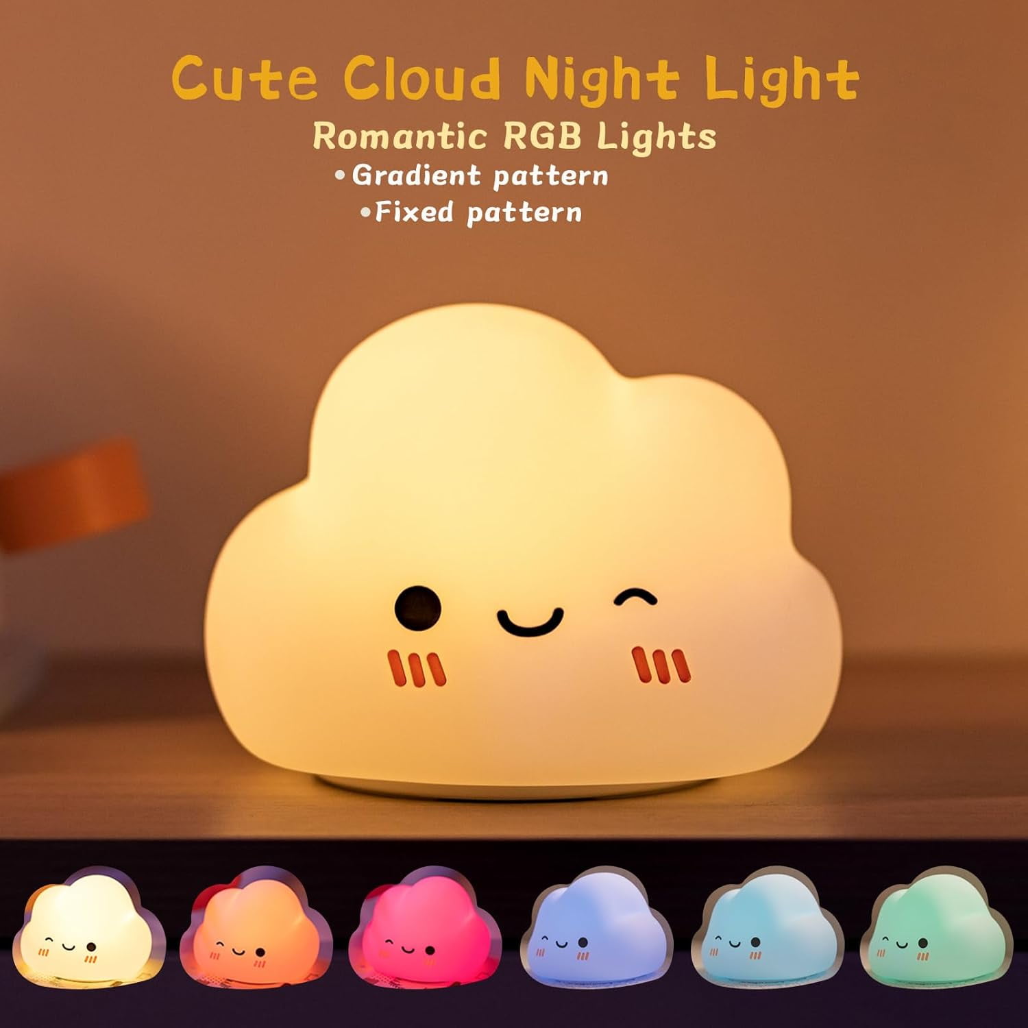 Cloud Night Light for Kids, Cute Sweet Cloud Lights with 7 Colors & Timer, 5 Modes Dimmable Touch Control LED Clouds Lamp, Rechargeable Squishy Night Light for Baby Nursery, Baby Gifts, Mini (White)